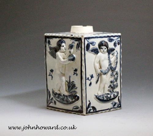 Antique English pottery tea caddy from Bovey Tracey Devon 18th century