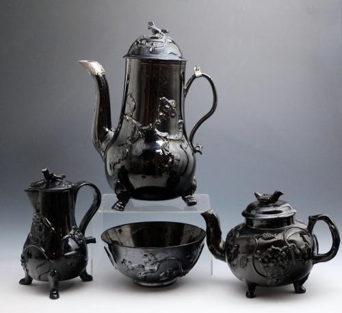Early English pottery Jackfield black-ware tea and coffee set mid 18th century Staffordshire