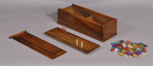 S/3941 Antique Treen 19th Century Solid Yew Wood Games Box