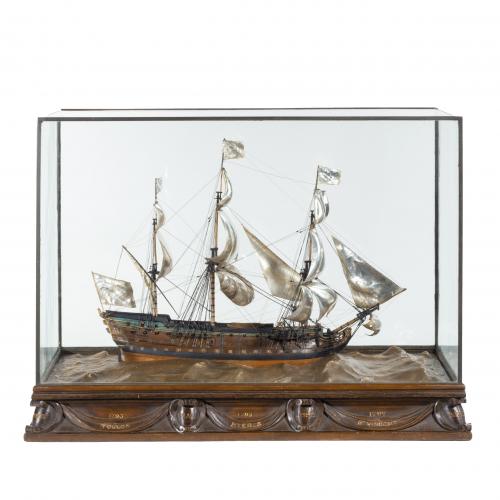 A silver and wood model of HMS Victory by H Wylie