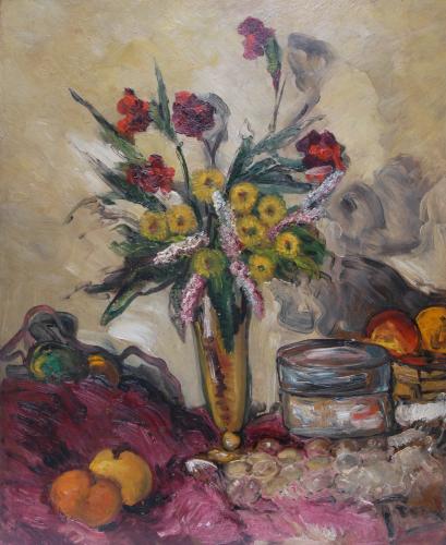 Still Life with Flowers and Fruit, Stanley Grimm R.O.I., R.P. (1891-1966)