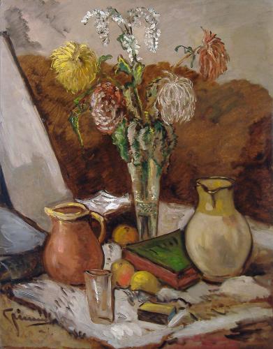Still Life with Yellow Jugs, Fruit & Bowl, Stanley Grimm R.O.I., R.P. (1891-1966)