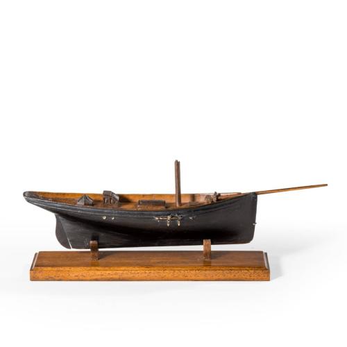 Victorian model of a racing yacht on a wooden stand original paint
