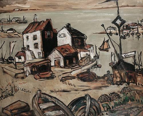 Harbour with Fishermen's Cottages, Stanley Grimm R.O.I., R.P. (1891-1966)