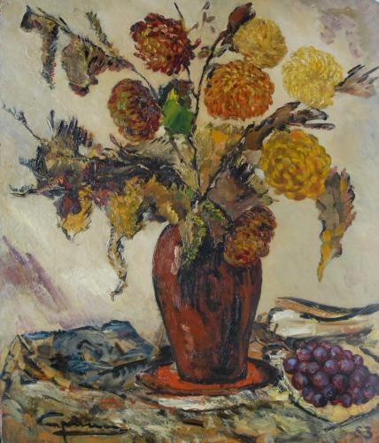 Still Life with Flowers and Grapes, Stanley Grimm R.O.I., R.P. (1891-1966)