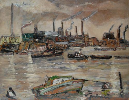 Thames, near Battersea, Stanley Grimm R.O.I., R.P. (1891-1966)