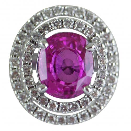 Certified Natural 2.91 Carat Cushion Cut Pink Sapphire and Diamond Ring