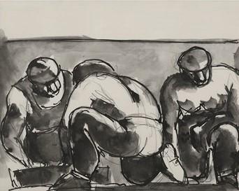 Three Men Crouching, Josef Herman R.A. (1911-2000)