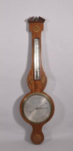 S/3163 Antique Early 19th Century Mahogany Wheel Barometer