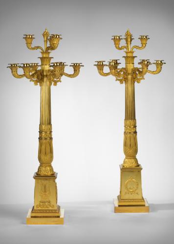 A Pair of Large Empire Gilt Bronze Nine Light Candelabra by 'THOMIRE á Paris'.Circa 1820