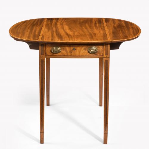 George III oval mahogany and king wood banded Pembroke table