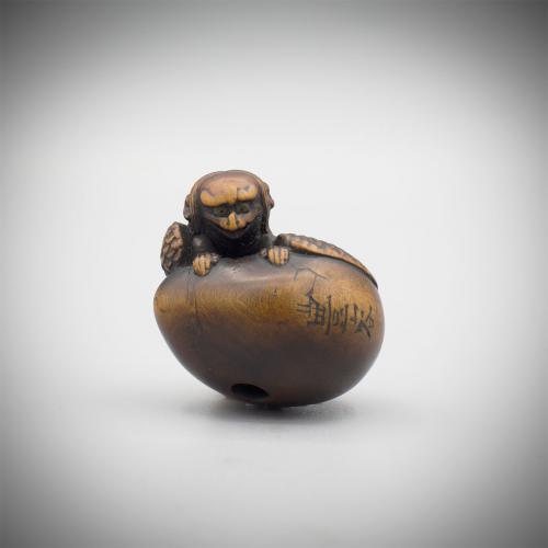 Netsuke of a Tengu Coming Out of His Egg by Toyoyo