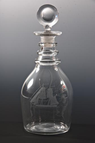 A decanter engraved with ship and RUM. English c.1800-20