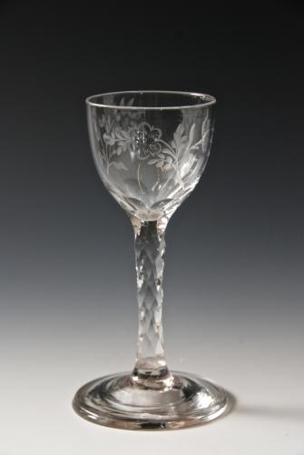 Wine glass engraved flowers c.1770