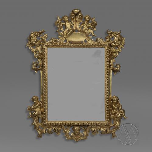 A Fine North Italian, Baroque Revival, Carved Giltwood Mirror Allegorical of The Seasons