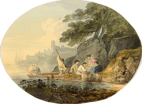 Smugglers in a Cove, A Town Beyond, William Payne