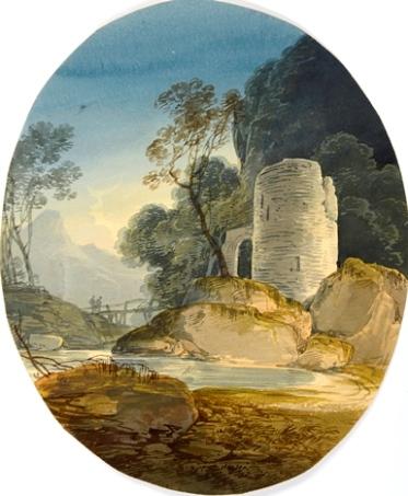 A Castle by a Bridge in a Mountainous Landscape, William Payne