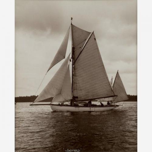 Yacht Winifred, Yawl, early silver photographic print by Beken of Cowes