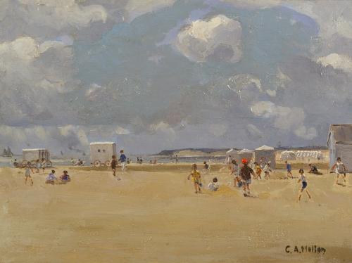 Campbell Archibald Mellon ROI, RBA (British 1878–1955) Beach Huts on Gorleston Sands on a June Morning