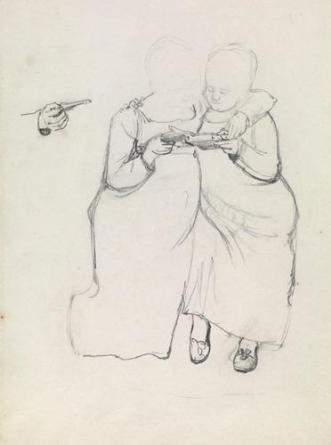 Study of Two Girls Seated, Reading a Book, Cornelius Varley 1781-1873