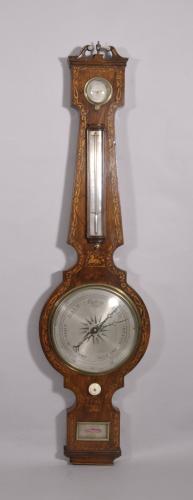 S/3992 Antique 19th Century Rosewood Veneered Mercurial Wheel Barometer