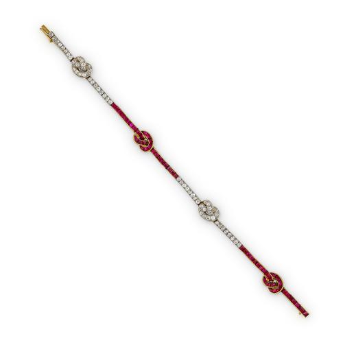 Antique ruby and diamond knot bracelet