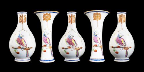 Chinese export porcelain garniture with the parrot design attributed to the Pronk Workshop