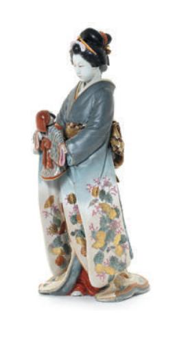 Coloured Porcelain - A Large Figure of a Standing Bijin c. 1900