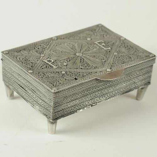 Continental silver filigree trinket box