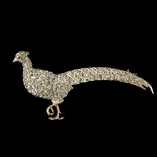 Victorian rose diamond pheasant brooch