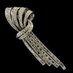 Platinum baguette diamond brooch clip, circa 1940