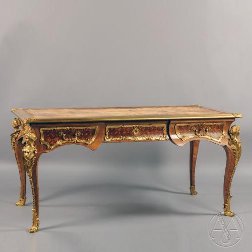 A Fine Regence Style Gilt-Bronze Mounted Parquetry Bureau Plat, In The Manner of Charles Cressent