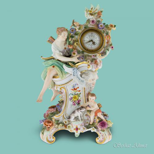 Meissen Mythological flower-encrusted clock, Circa 1880