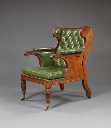A Handsome Regency Mahogany Winged Library Chair
