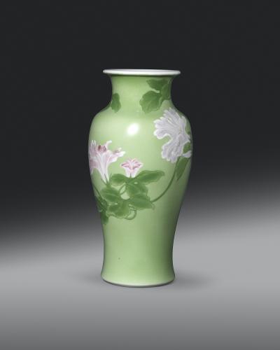 Underglaze green porcelain vase with morning glories