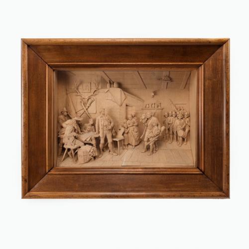19th Century Walnut-framed Tyrolean lime-wood carving