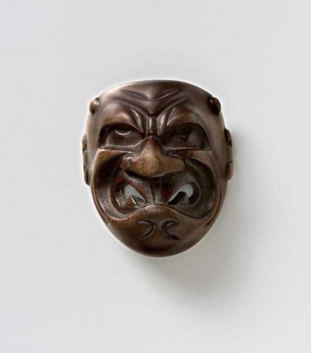 Wood mask netsuke of Oni