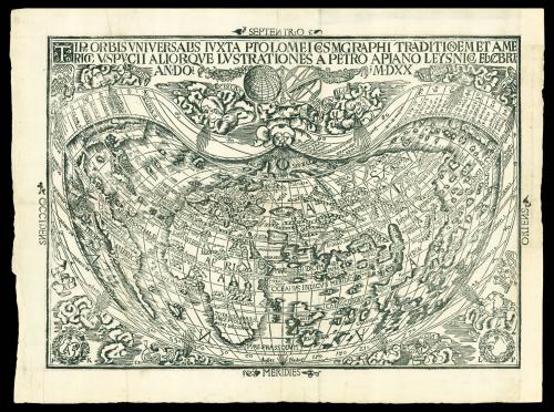 The first available printed map to bear the name America, APIANUS, Petrus