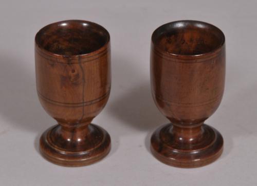 S/4058 Antique Treen 19th Century Pair of Fruitwood Egg Cups