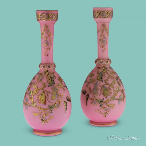 Bohemian Pair of Persian Shaped Opaline Vases, c.1890