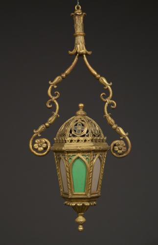 A Giltwood And Colored Glass Lantern In The Neo-Gothic Taste