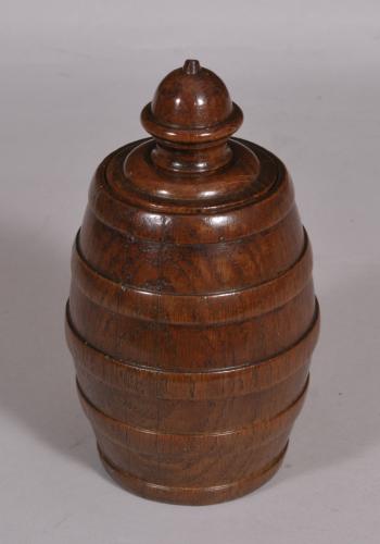 S/4055 Antique Treen 19th Century Oak Tobacco Barrel or Storage Vessel