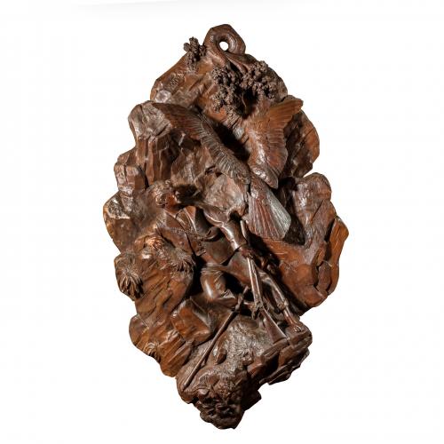 large Black Forest walnut plaque