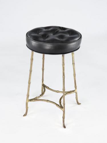 Small Faux Bamboo Upholstered Stool by Maison Bagues