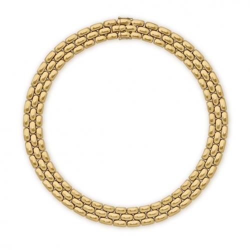 1980's 18ct yellow gold three row brick link necklace by Chaumet