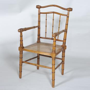 19th century Faux Bamboo Armchair with Cane Seat