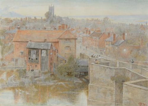 Ludlow from Ludford Bridge looking up Lower Broad Street, Shropshire, Harry Goodwin (1842-1926)