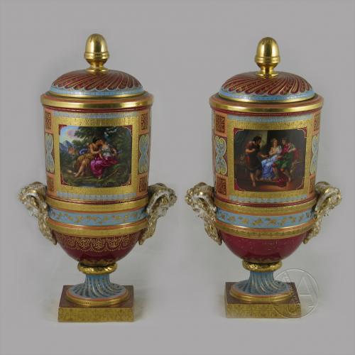 Vienna Style Covered Cylindrical Vases