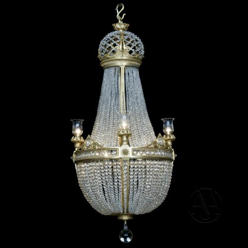 A Fine Gilt-Bronze and Cut Crystal Tent and Bag Chandelier, Attributed to La Compagnie des Cristalleries de Baccarat. 