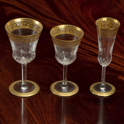 A Rare Crystal and Gilt Forty-Three Piece Table Service by La Cristallerie de Saint Louis.